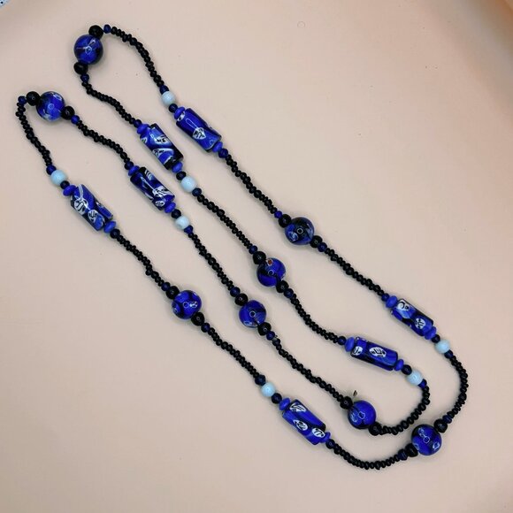 Vintage Millefiori Glass Bead Necklace – Figural Faces, Possibly Murano or India - Picture 2 of 9